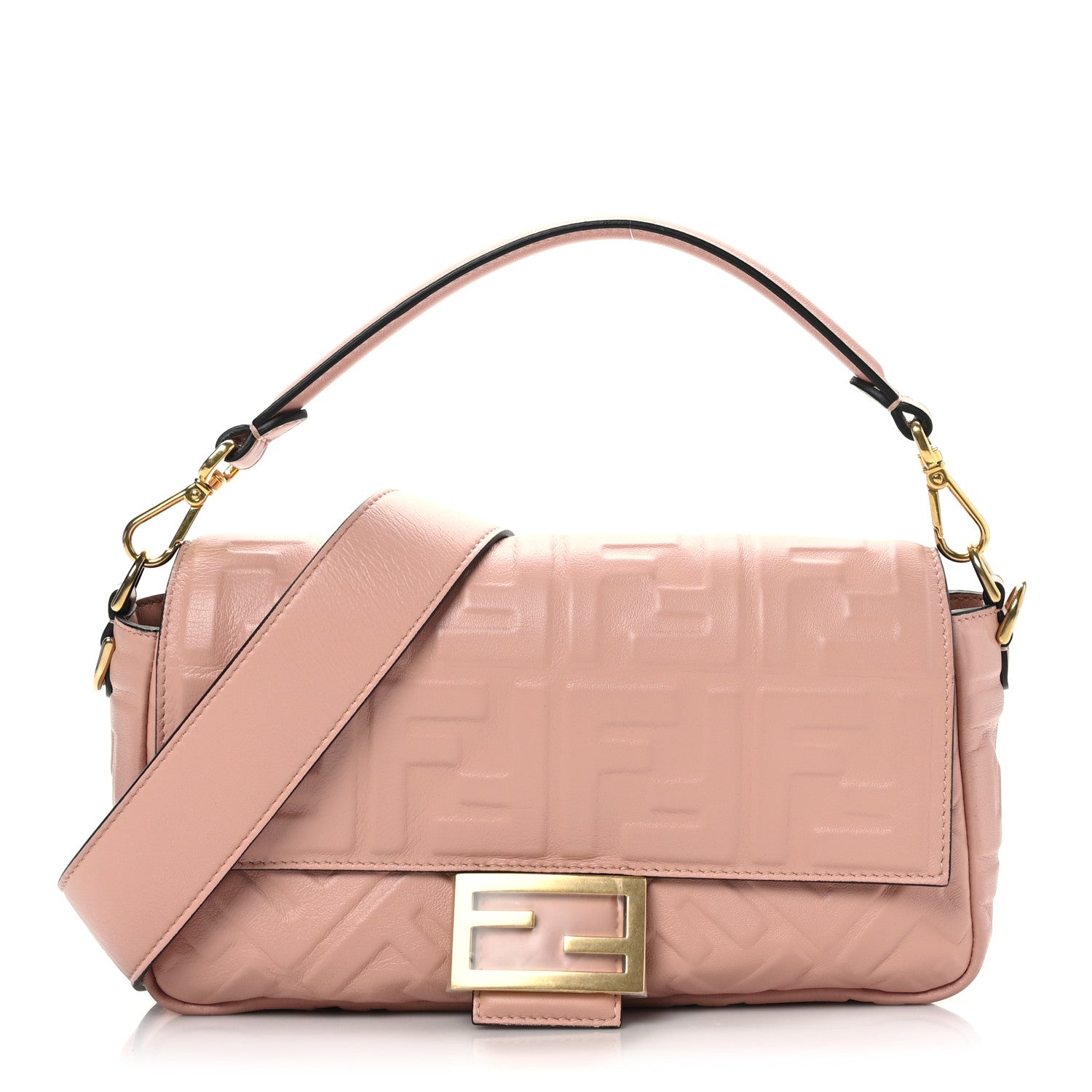 Fendi Nappa FF 1974 Embossed Baguette Rosa Bourbon 1 of 10