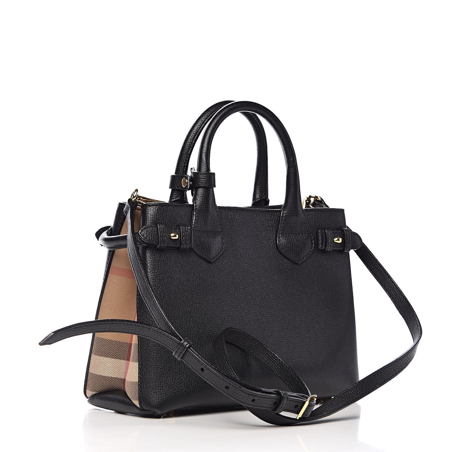 Grainy Calfskin House Check Small Banner Tote Black