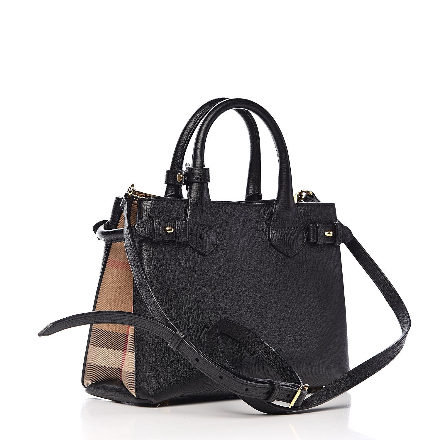Burberry Grainy Calfskin House Check Small Banner Tote Black 3 of 16
