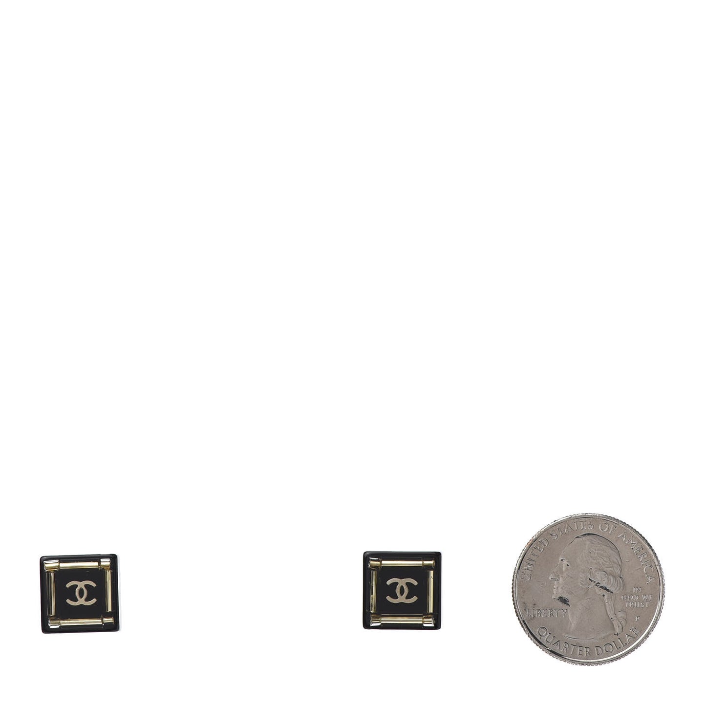 Resin Square CC Earrings Black Gold
