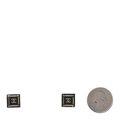 Chanel Resin Square CC Earrings Black Gold 2 of 5