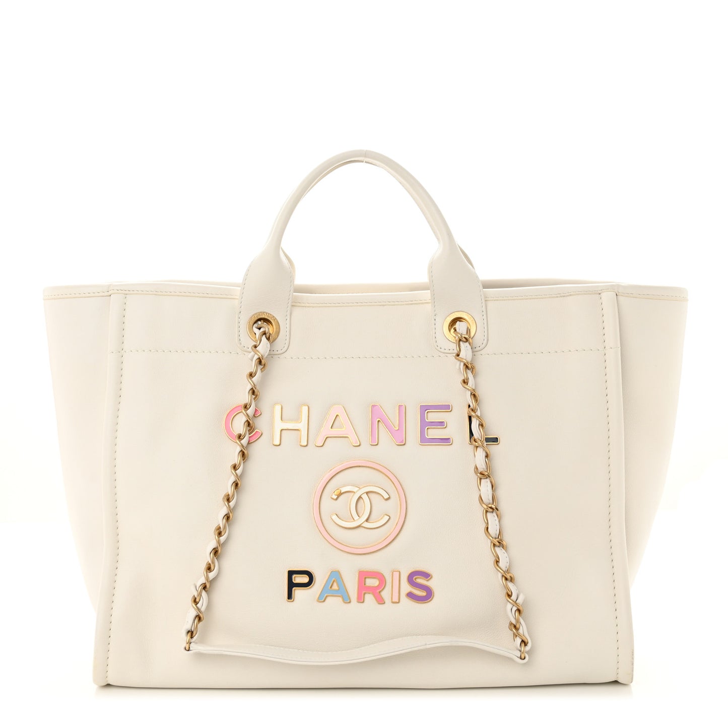 Calfskin Medium Deauville Tote White Multicolor
