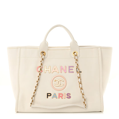 Chanel Calfskin Medium Deauville Tote White Multicolor 1 of 11