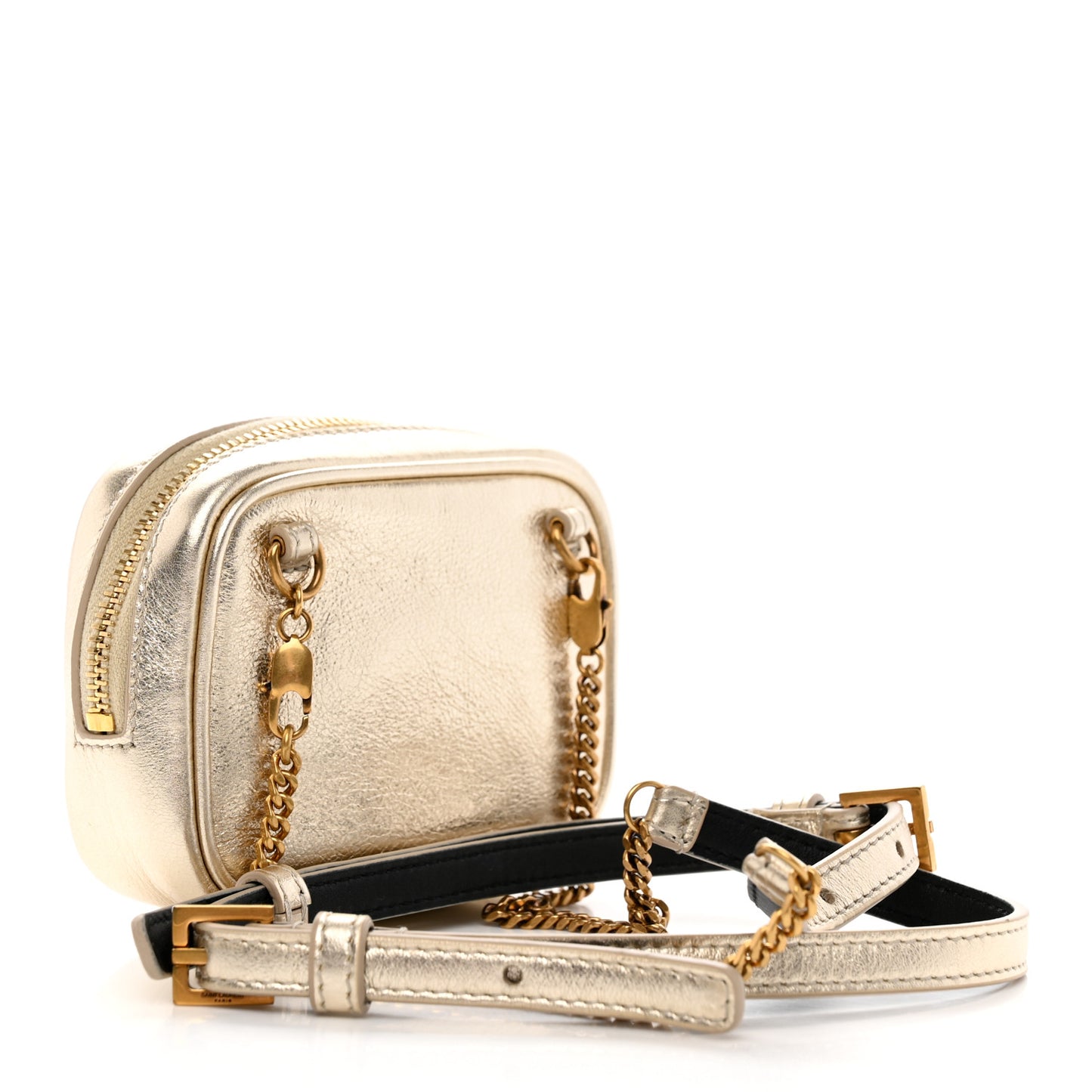 Metallic Calfskin Matelasse Chevron Monogram Baby Lou Camera Bag Platino