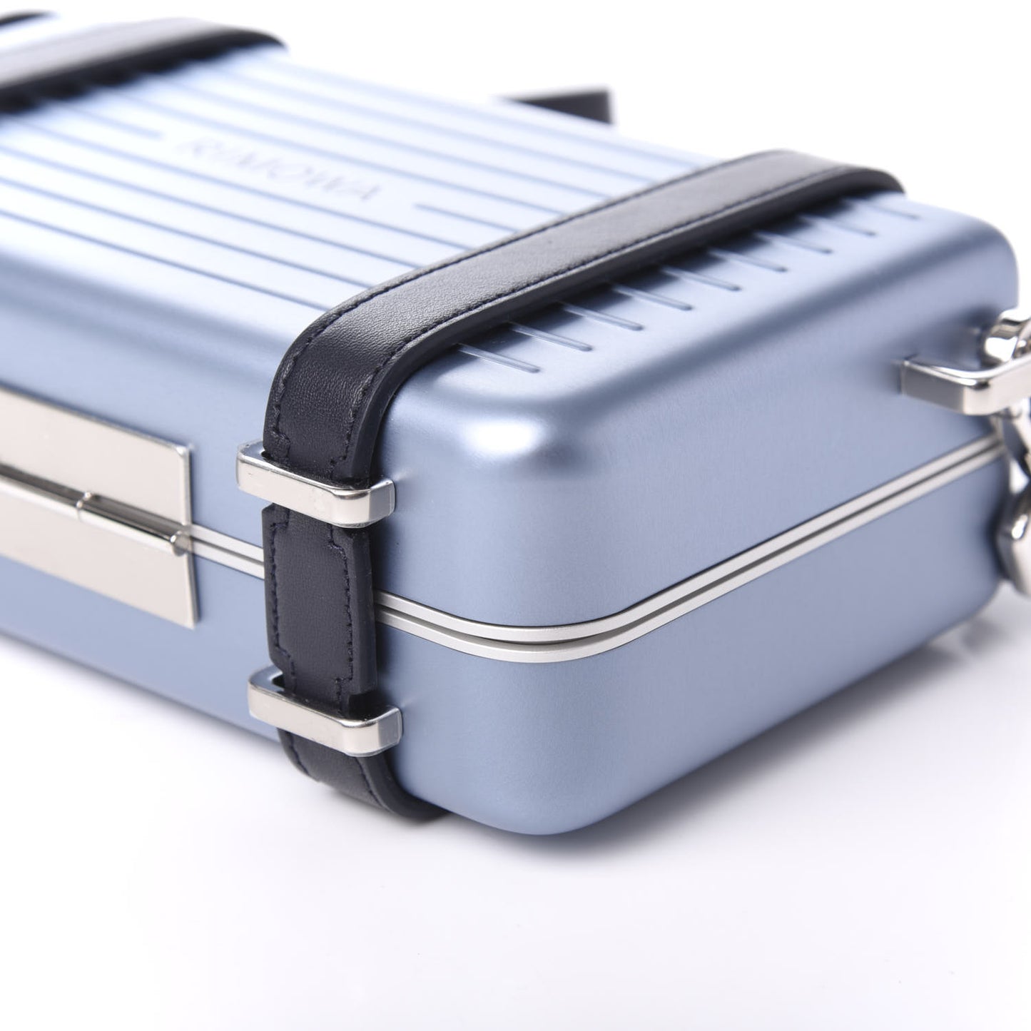 X RIMOWA Aluminum Personal Clutch On Strap Bleu