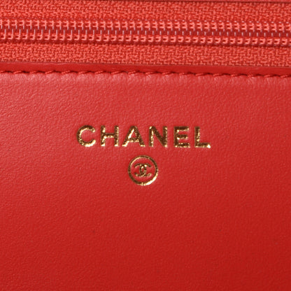 Chanel Letter Calfskin Embossed Quilted Wallet On Chain WOC Red 6 of 8