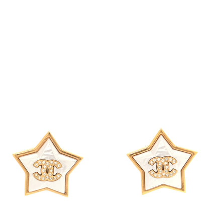 Chanel Pearl Crystal CC Star Earrings Gold 1 of 5