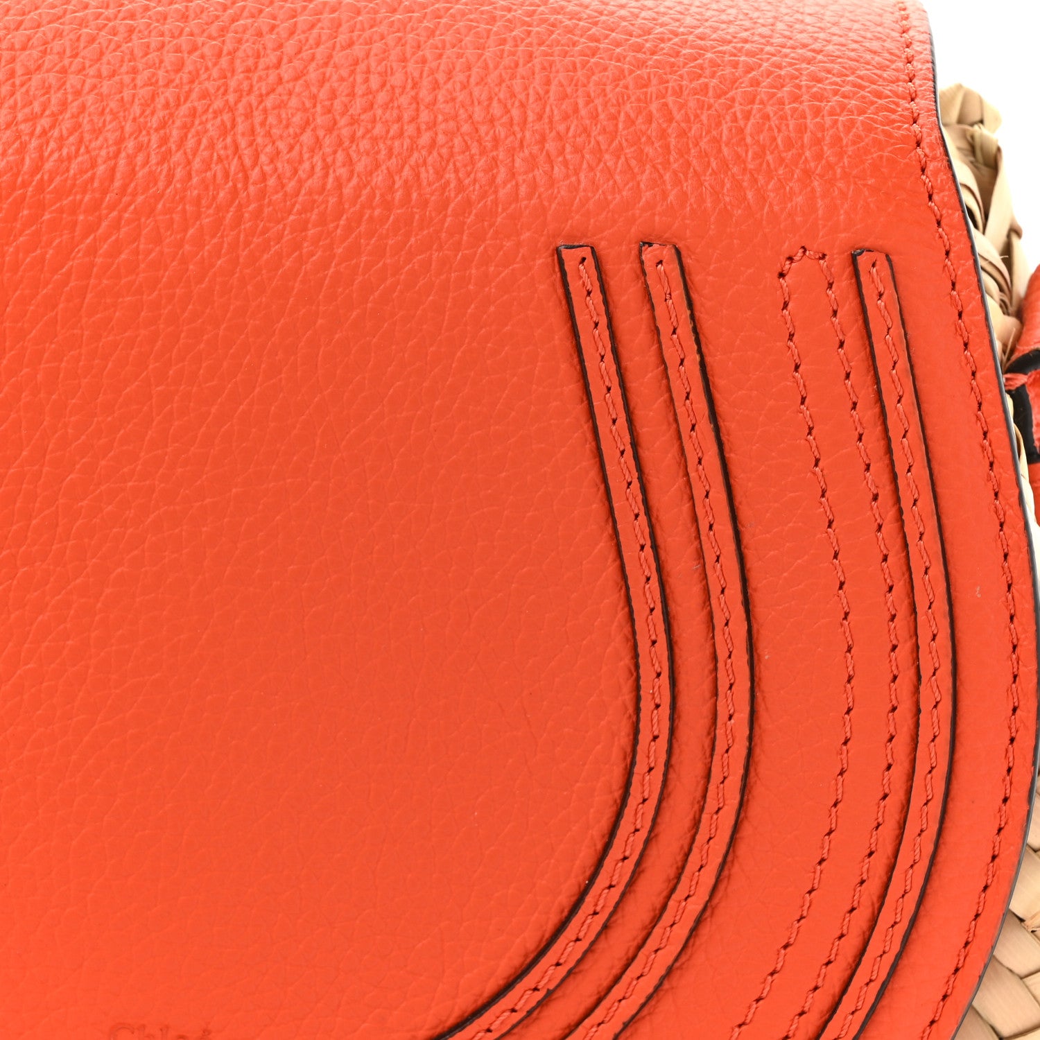 Chloe Grained Calfskin Palm Woven Small Marcie Basket Saddle Rusted Orange 7 of 10