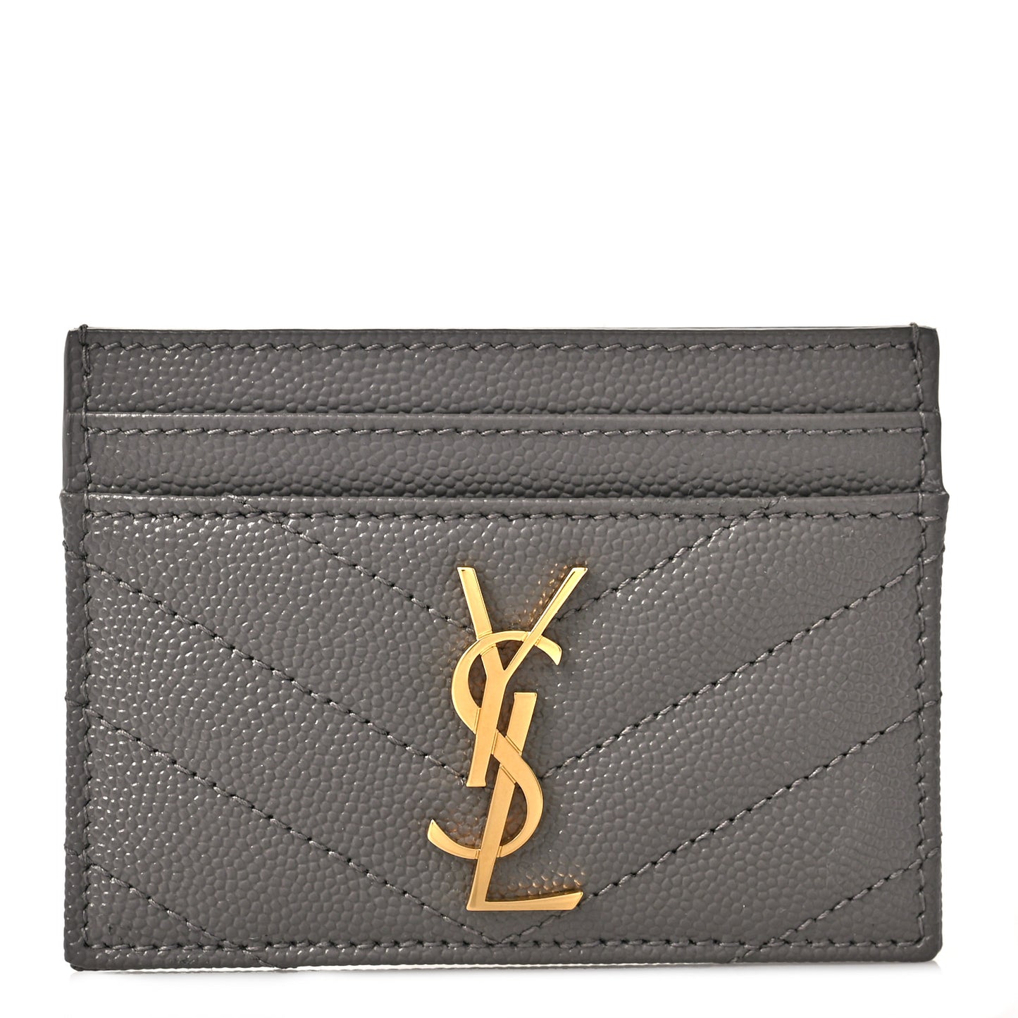 Grain De Poudre Matelasse Chevron Monogram Credit Card Case Fog