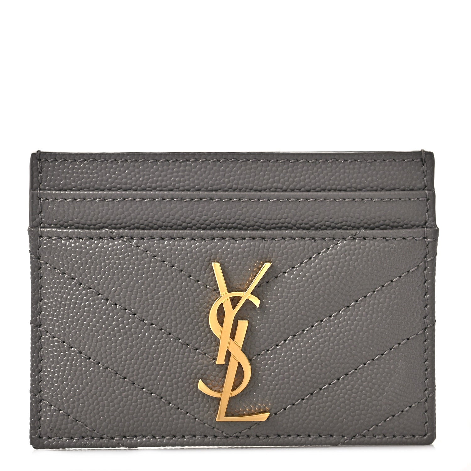 Saint Laurent Grain De Poudre Matelasse Chevron Monogram Credit Card Case Fog 1 of 9