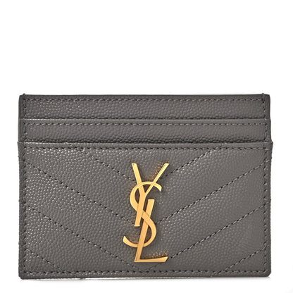 Saint Laurent Grain De Poudre Matelasse Chevron Monogram Credit Card Case Fog 1 of 9