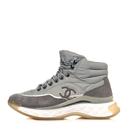 Chanel Fabric Suede Womens CC Sneakers 37 Grey 1 of 7
