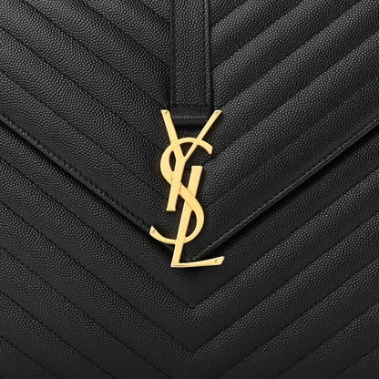 Saint Laurent Grain De Poudre Matelasse Chevron Large Monogram Satchel Black 8 of 11