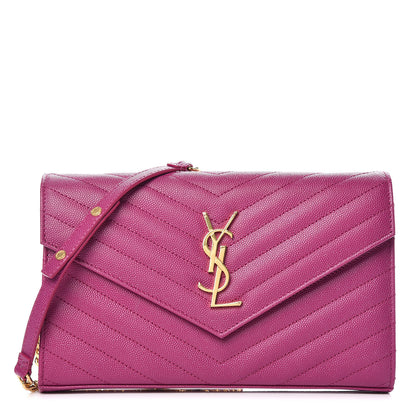 Saint Laurent Grain De Poudre Matelasse Chevron Monogram Chain Wallet Dark Grape 1 of 8