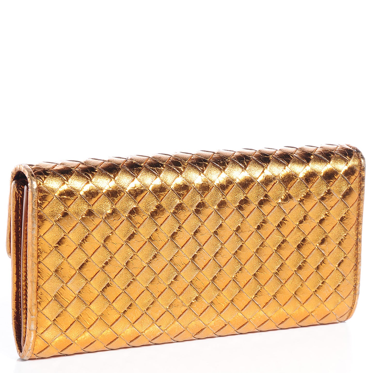 Metallic Nappa Ayers Intrecciato Continental Wallet Oro Bruciato