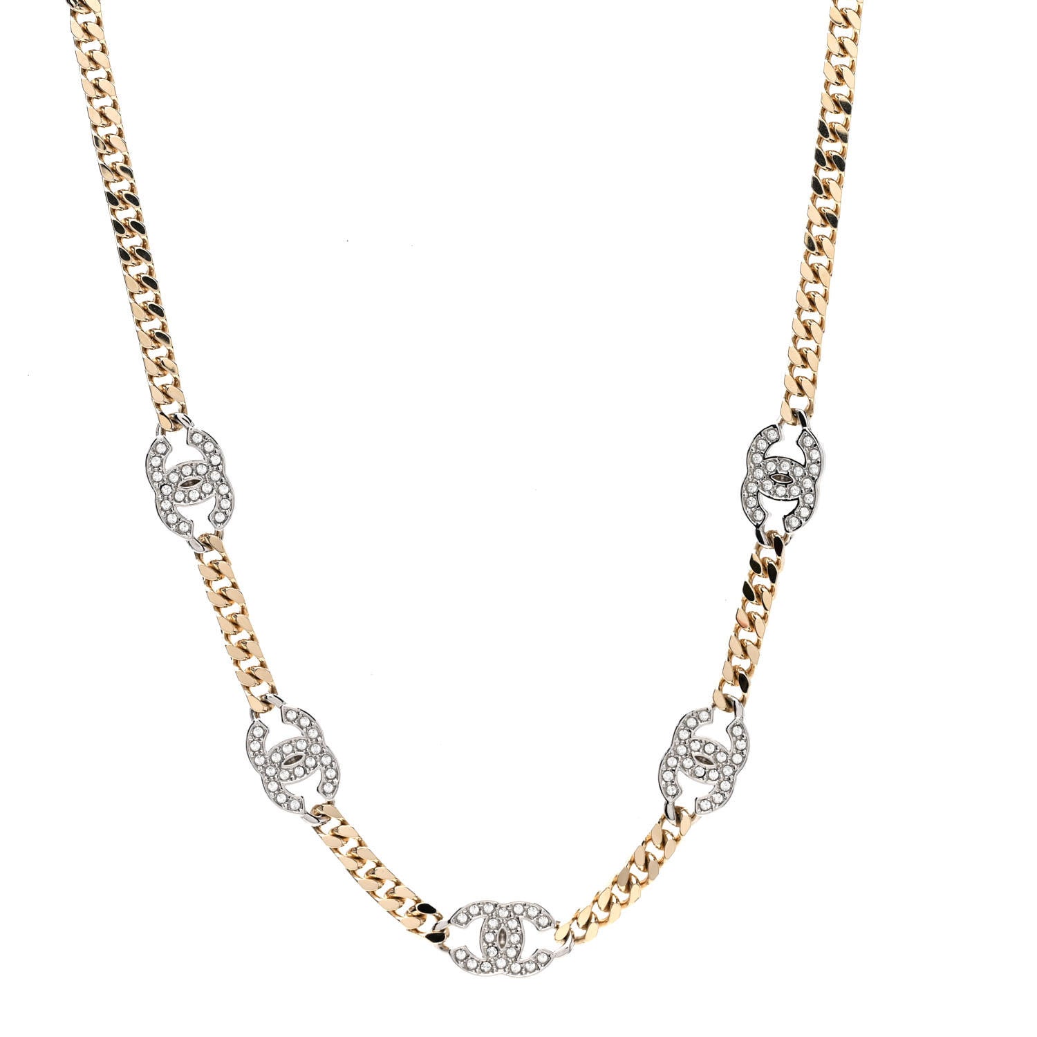 Chanel Crystal Chain CC Link Choker Gold Silver 1 of 4