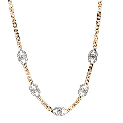 Chanel Crystal Chain CC Link Choker Gold Silver 1 of 4