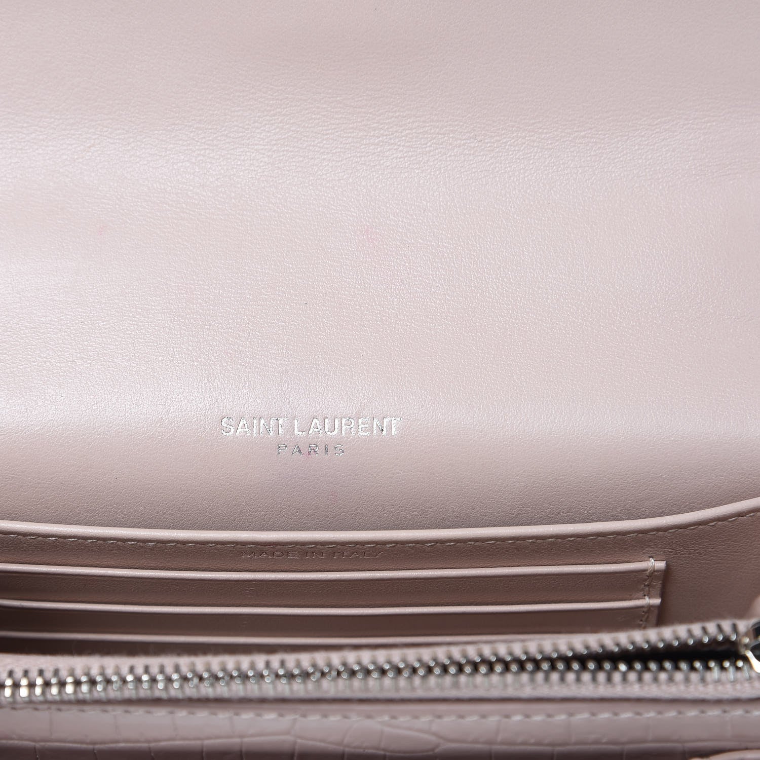 Saint Laurent Calfskin Crocodile Embossed Monogram Sunset Chain Wallet Soft Nude 6 of 9