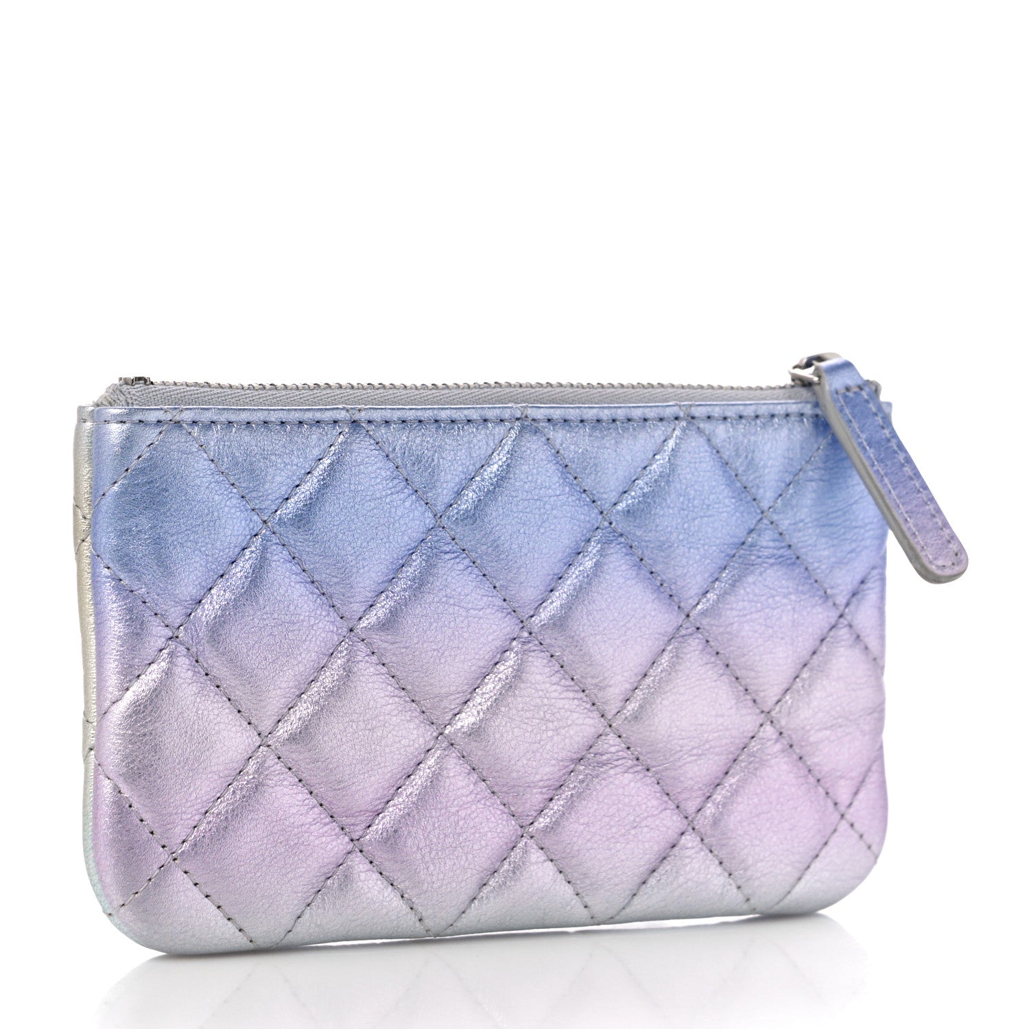 Chanel Gradient Metallic Calfskin Quilted Small Cosmetic Pouch Silver Blue Yellow Purple 3 of 11