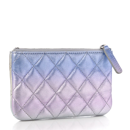 Chanel Gradient Metallic Calfskin Quilted Small Cosmetic Pouch Silver Blue Yellow Purple 3 of 11
