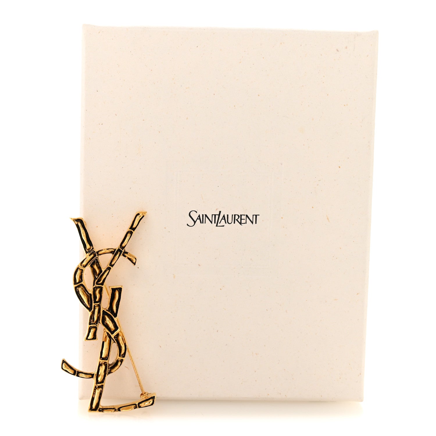 Saint Laurent Monogram Crocodile Opyum Brooch Gold 1850249