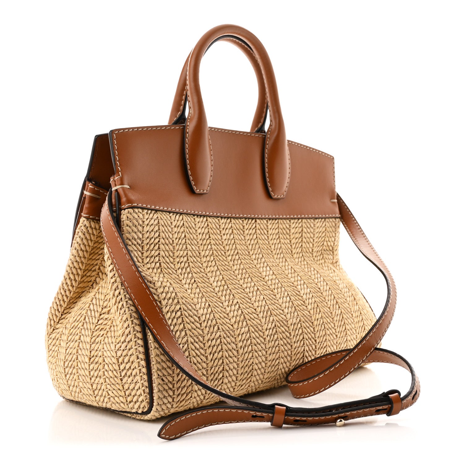 Salvatore Ferragamo Wicker Calfskin Medium The Studio Bag Naturale