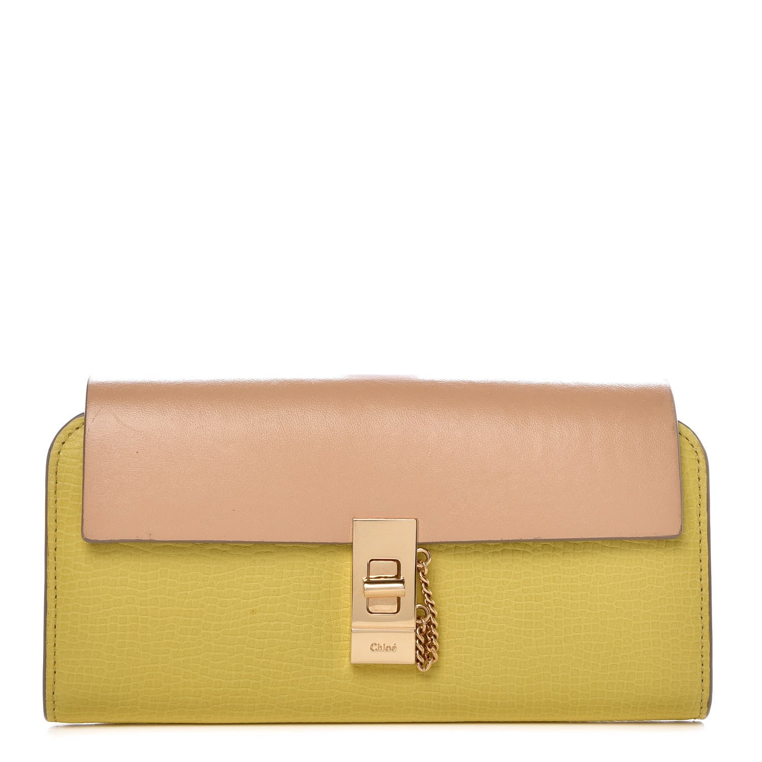 Chloe Grained Calfskin Lambskin Drew Long Wallet with Flap Yellow Beige 1 of 11