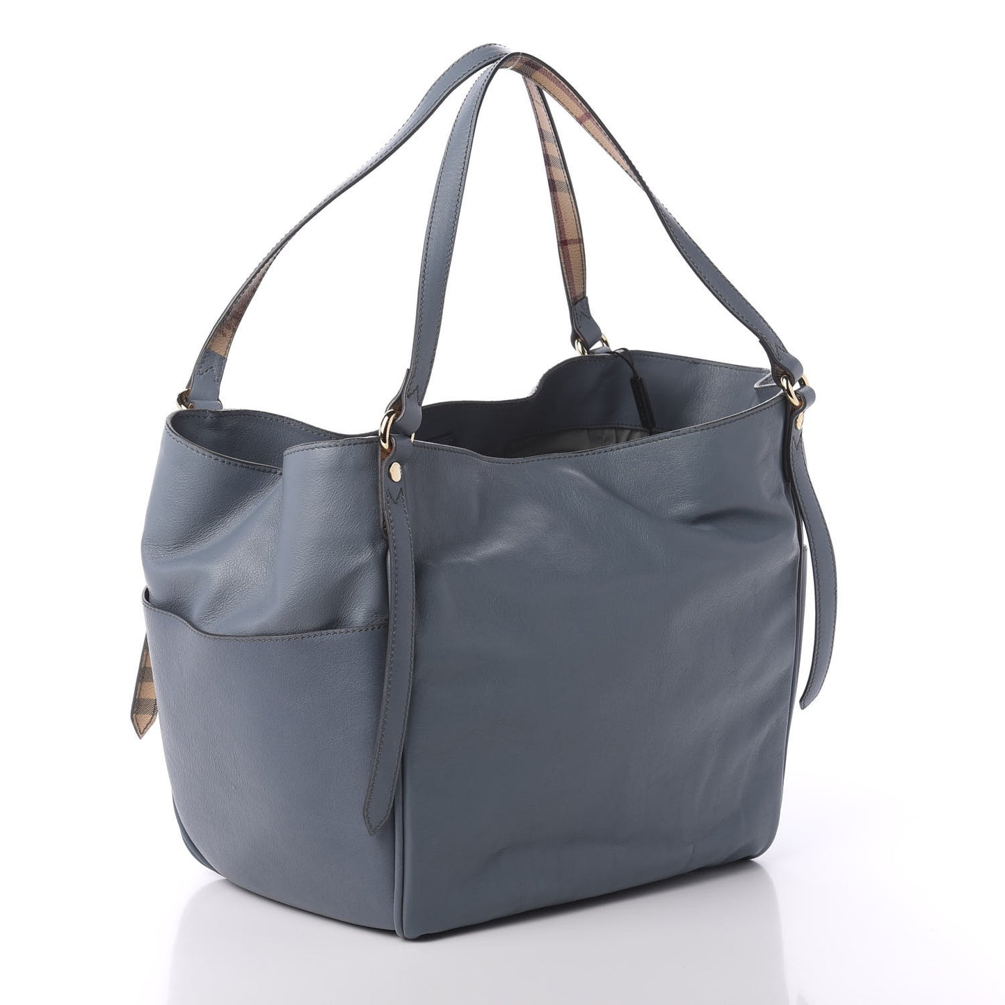 Calfskin Haymarket Check Small Canterbury Tote Slate Blue
