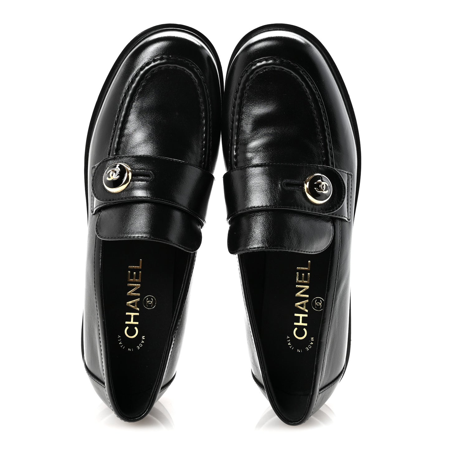 Shiny Calfskin CC Mocassin Loafers 38.5 Black