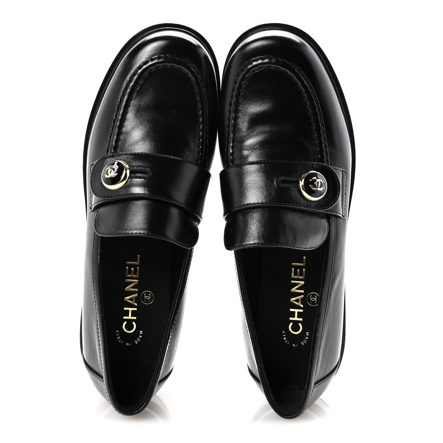 Chanel Shiny Calfskin CC Mocassin Loafers 38.5 Black 2 of 9