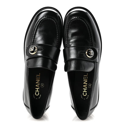 Chanel Shiny Calfskin CC Mocassin Loafers 38.5 Black 2 of 9