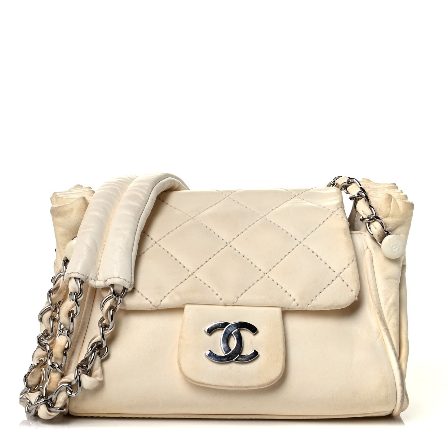 Lambskin Quilted Chain Accordion Flap White