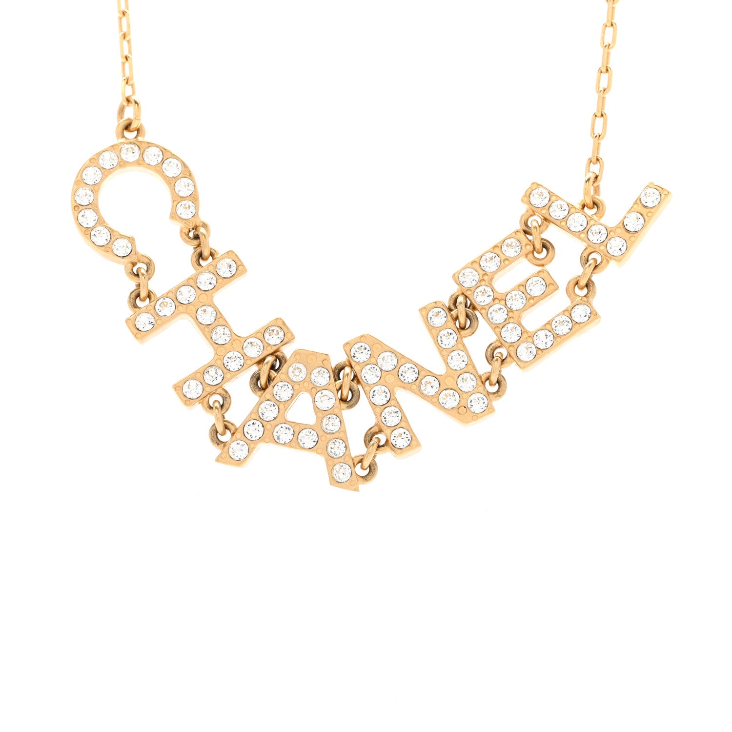 Chanel Metal Crystal 90's Icon Logo Necklace Gold 4 of 6