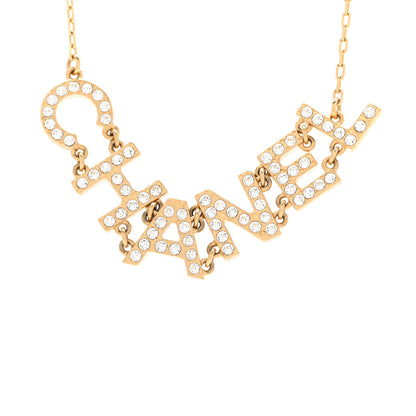 Chanel Metal Crystal 90's Icon Logo Necklace Gold 4 of 6