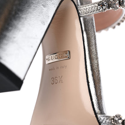 Gucci Nappa Silk Crystal Bertie High Heel Sandals 36.5 Argento 7 of 15