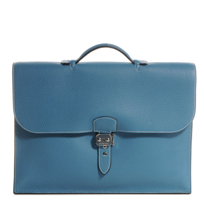 Hermes Taurillon Clemence Sac a Depeche 41 Briefcase Blue Jean 1 of 8