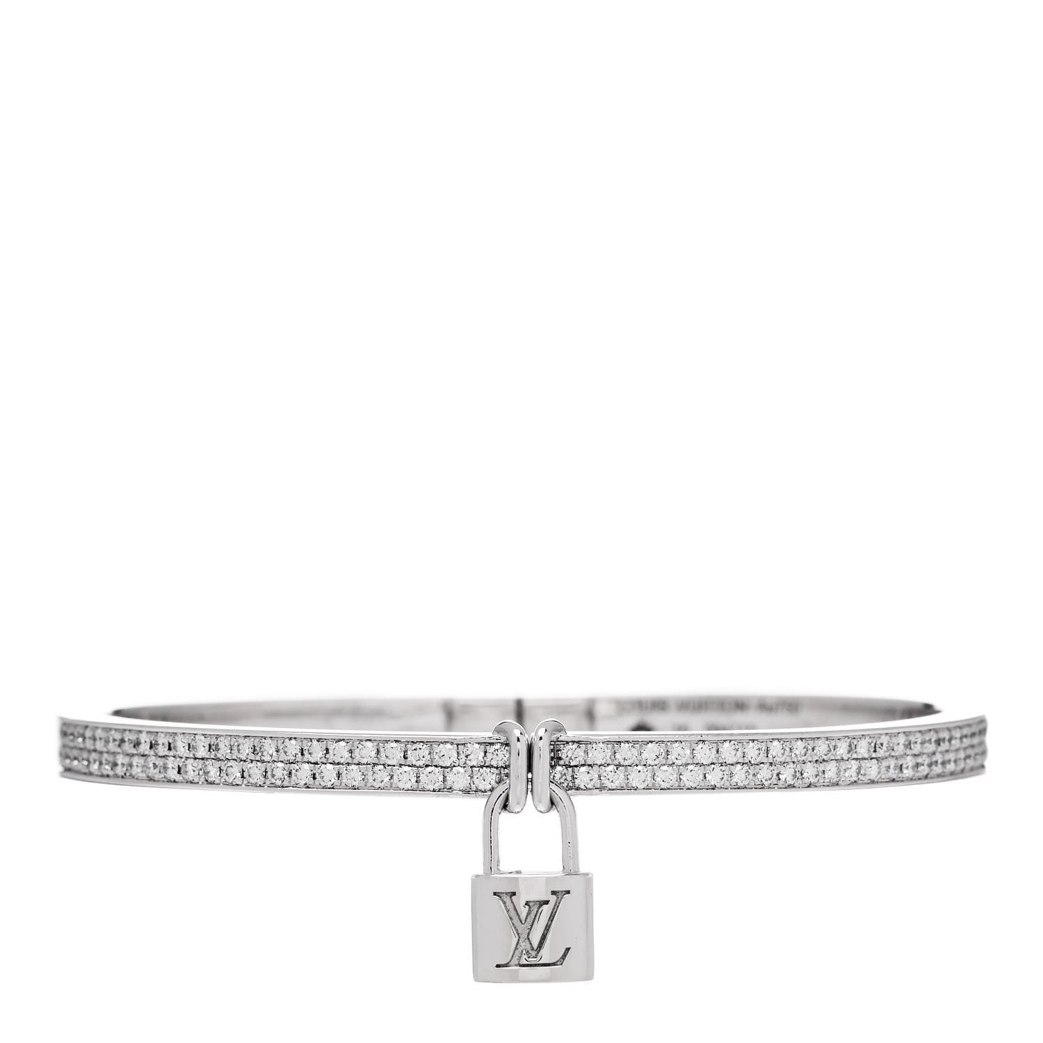 Louis Vuitton 18K White Gold Diamond Lockit Bangle Bracelet 16 1 of 6