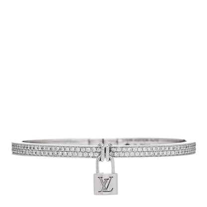 Louis Vuitton 18K White Gold Diamond Lockit Bangle Bracelet 16 1 of 6