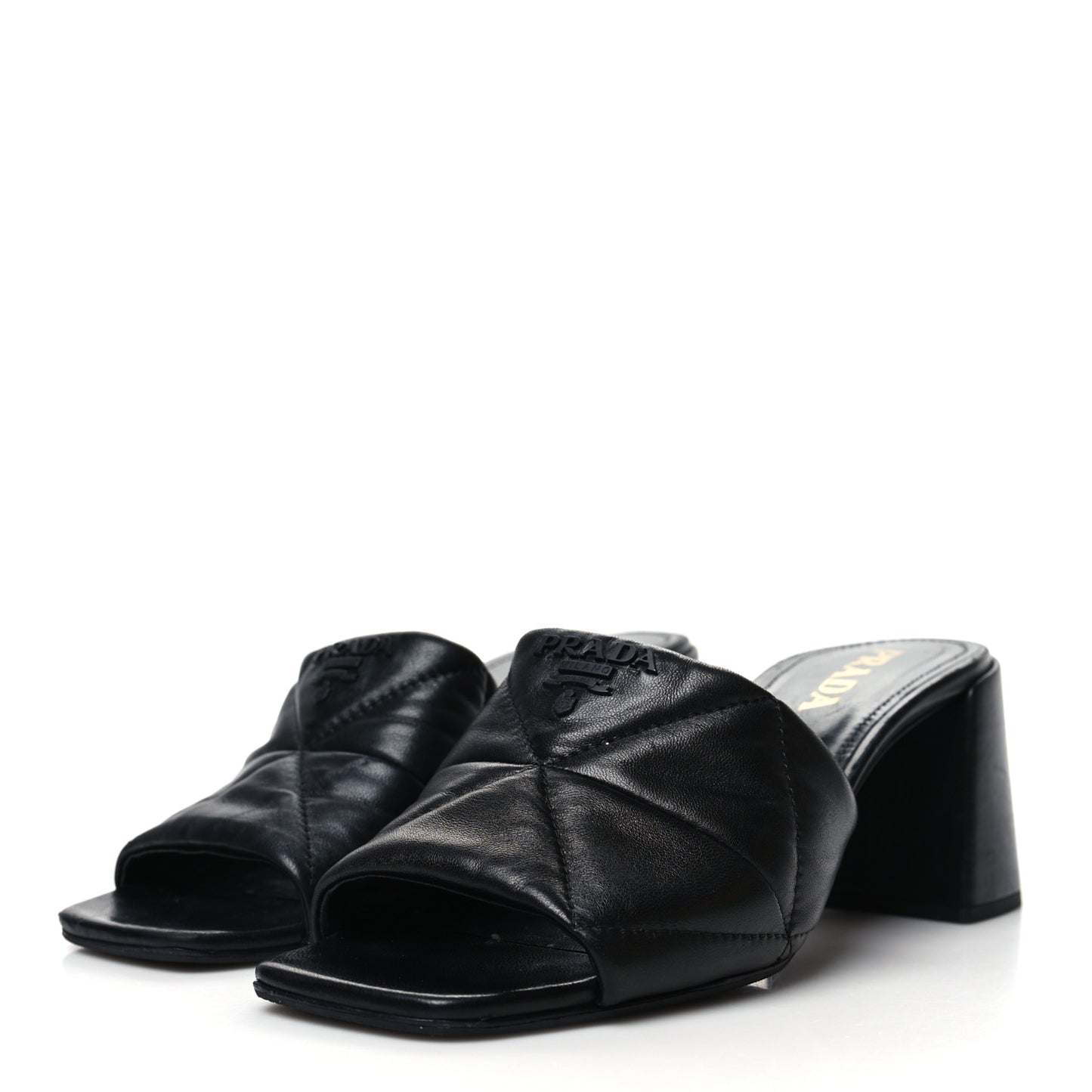 Nappa Logo Quilted 65mm Block Heel Slide Sandals 39 Black