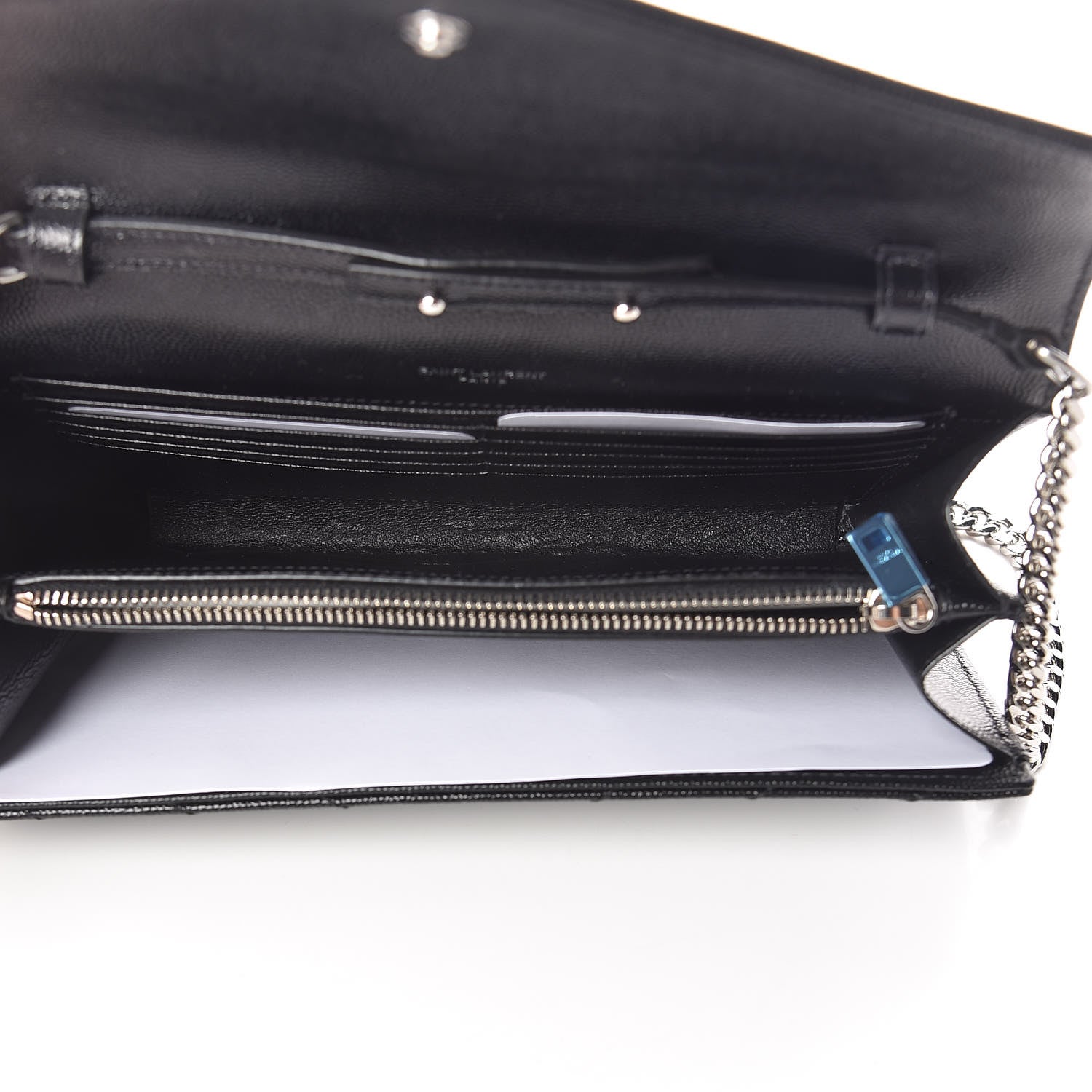Saint Laurent Grain De Poudre Matelasse Chevron Monogram Chain Wallet Black 5 of 10