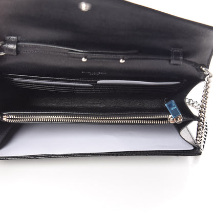 Saint Laurent Grain De Poudre Matelasse Chevron Monogram Chain Wallet Black 5 of 10