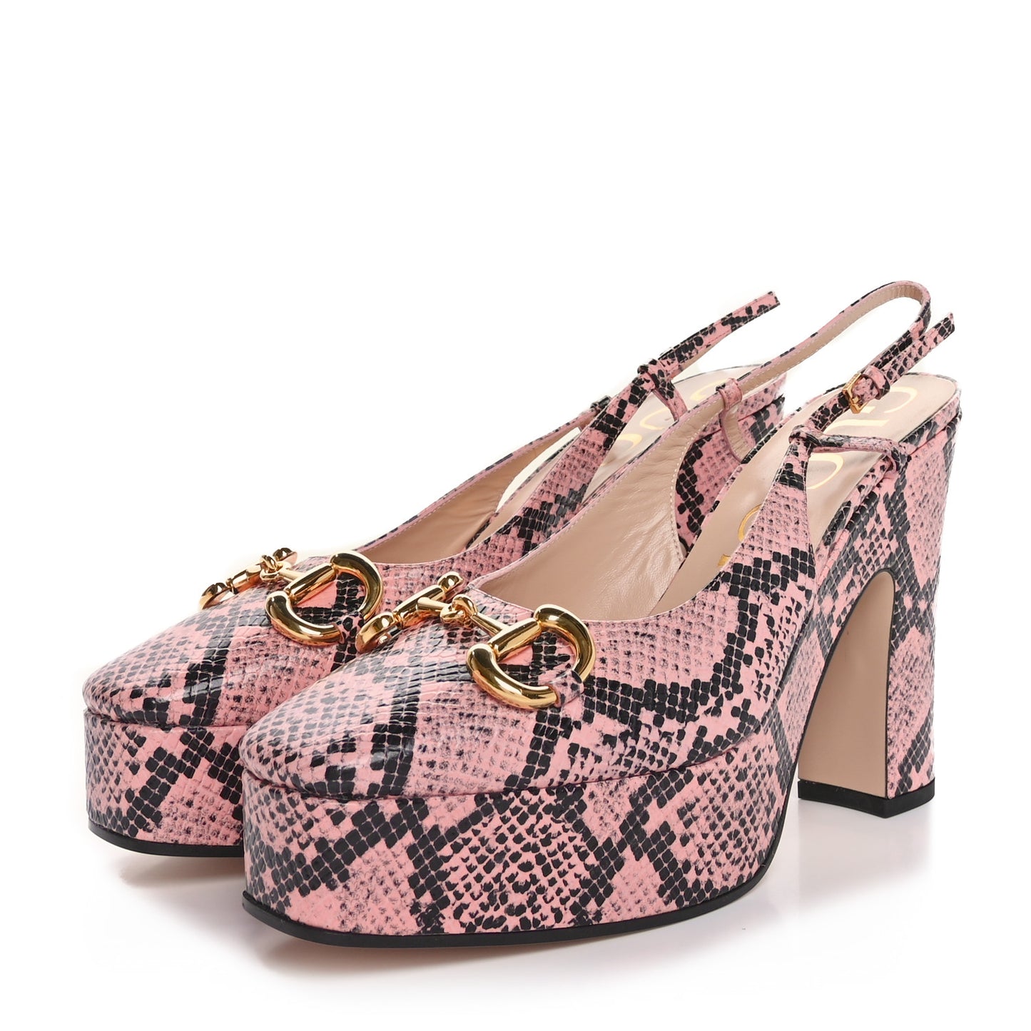Calfskin Python Print Horsebit Platform 35/120mm Slingback Pumps 40 Wild Rose