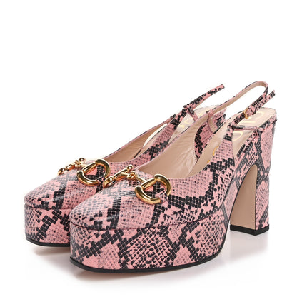 Gucci Calfskin Python Print Horsebit Platform 35/120mm Slingback Pumps 40 Wild Rose 4 of 9