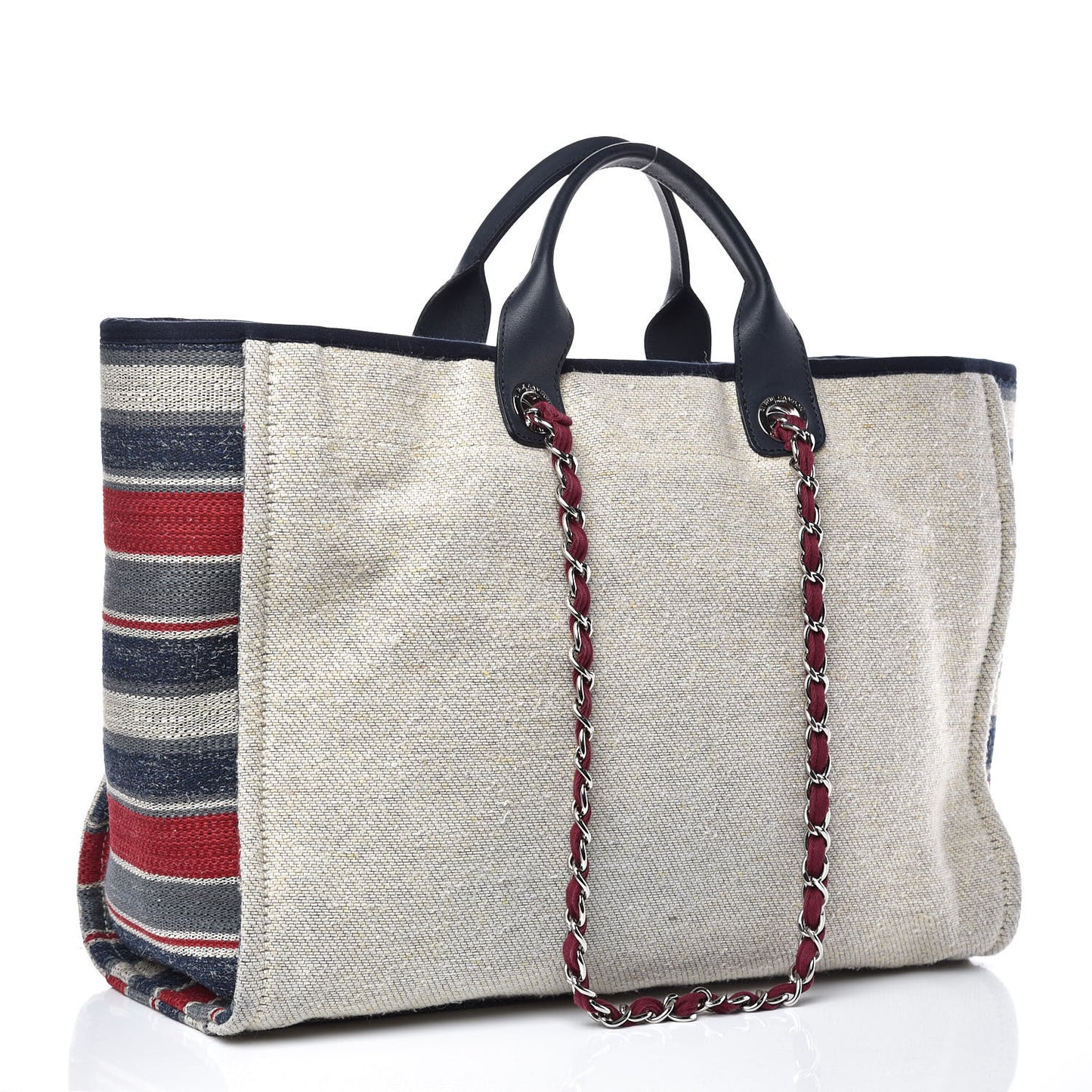 Striped Canvas Large Deauville Tote Beige