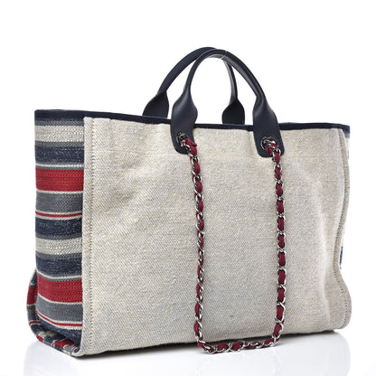 Chanel Striped Canvas Large Deauville Tote Beige 3 of 13