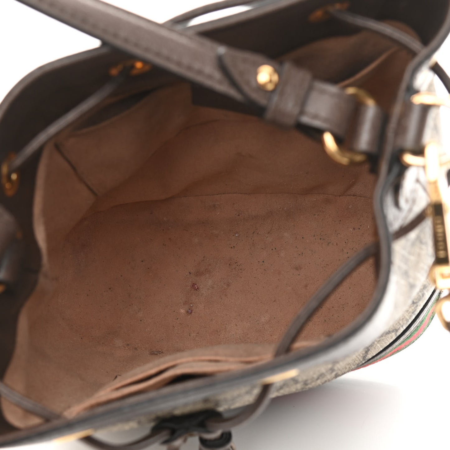 GG Supreme Monogram Web Small Ophidia Bucket Bag Brown