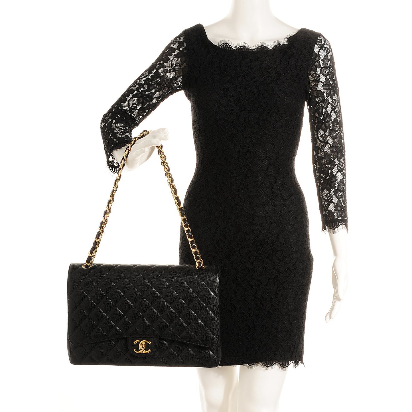 Caviar Quilted Maxi Double Flap Black