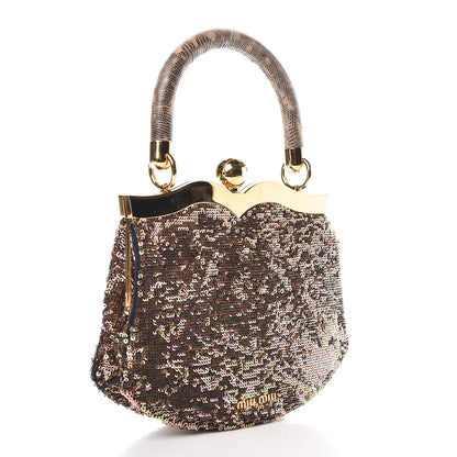 Miu Miu Paillettes Sequin Lizard Top Handle Frame Bag Cammeo 3 of 11