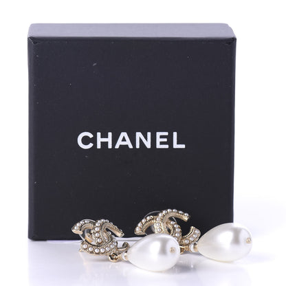 Chanel Pearl CC Drop Earrings Gold Pearly White 5 of 5