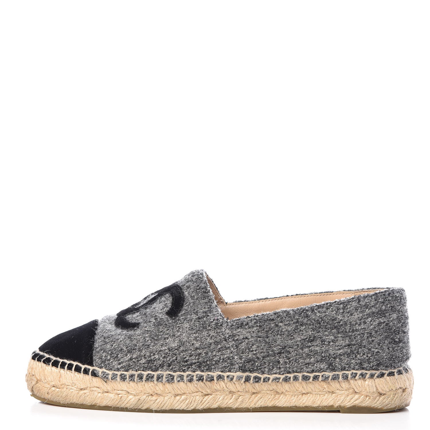 Chanel Tweed Velvet CC Espadrilles 37 Grey Black 1 of 15